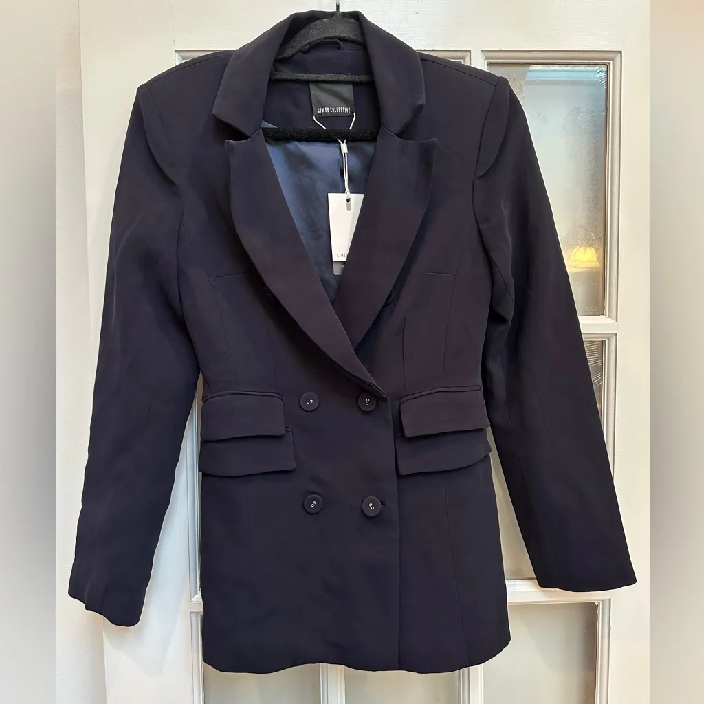 C/MEO Collective Career Navy Double Breasted Classic Blazer Jacket Size XXS NWT - Image 15
