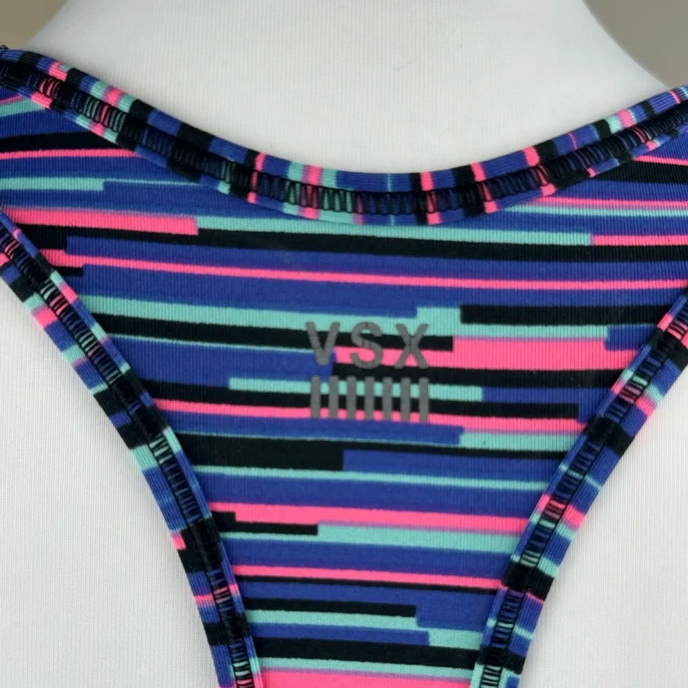 Victoria’s Secret VSX SPORT Pink Multicolor Striped Sports Bra Medium Blue - Image 3