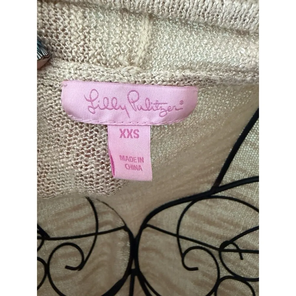 Lilly Pulitzer XXS Lucita Fringe Tassels Cardigan Sweater Tan Boho Festival - Image 4