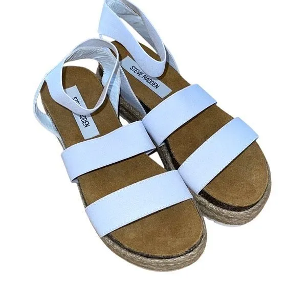 Steve Madden Womens Kimmie Espadrille Wedge Strappy Sandals‎ White Tan Size 7 - Image 3