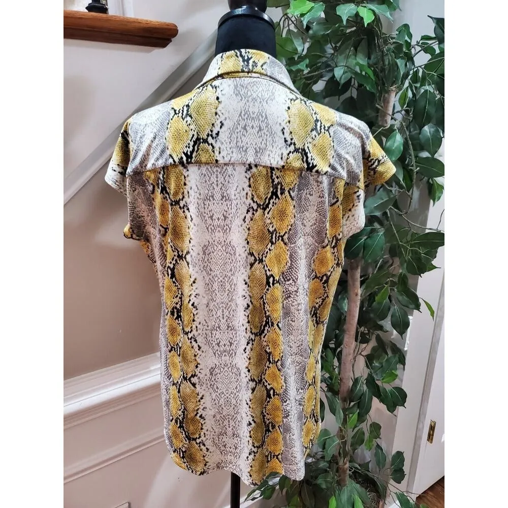 Ember Rose Multicolor Snake Print Collared Short Sleeve Button Down Shirt Size L Size L - Image 6