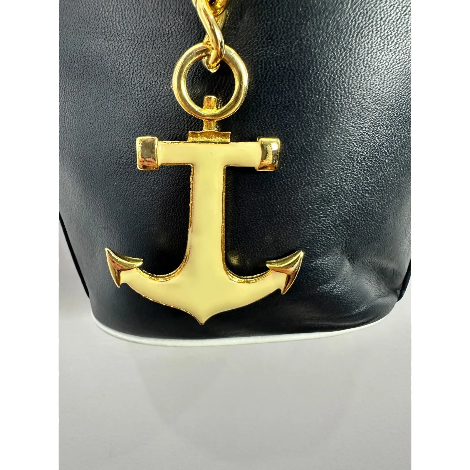 Vintage Harrods Black Anchor Chain Crossbody Bag Nautical Gold Charm 80s 90s - Image 6