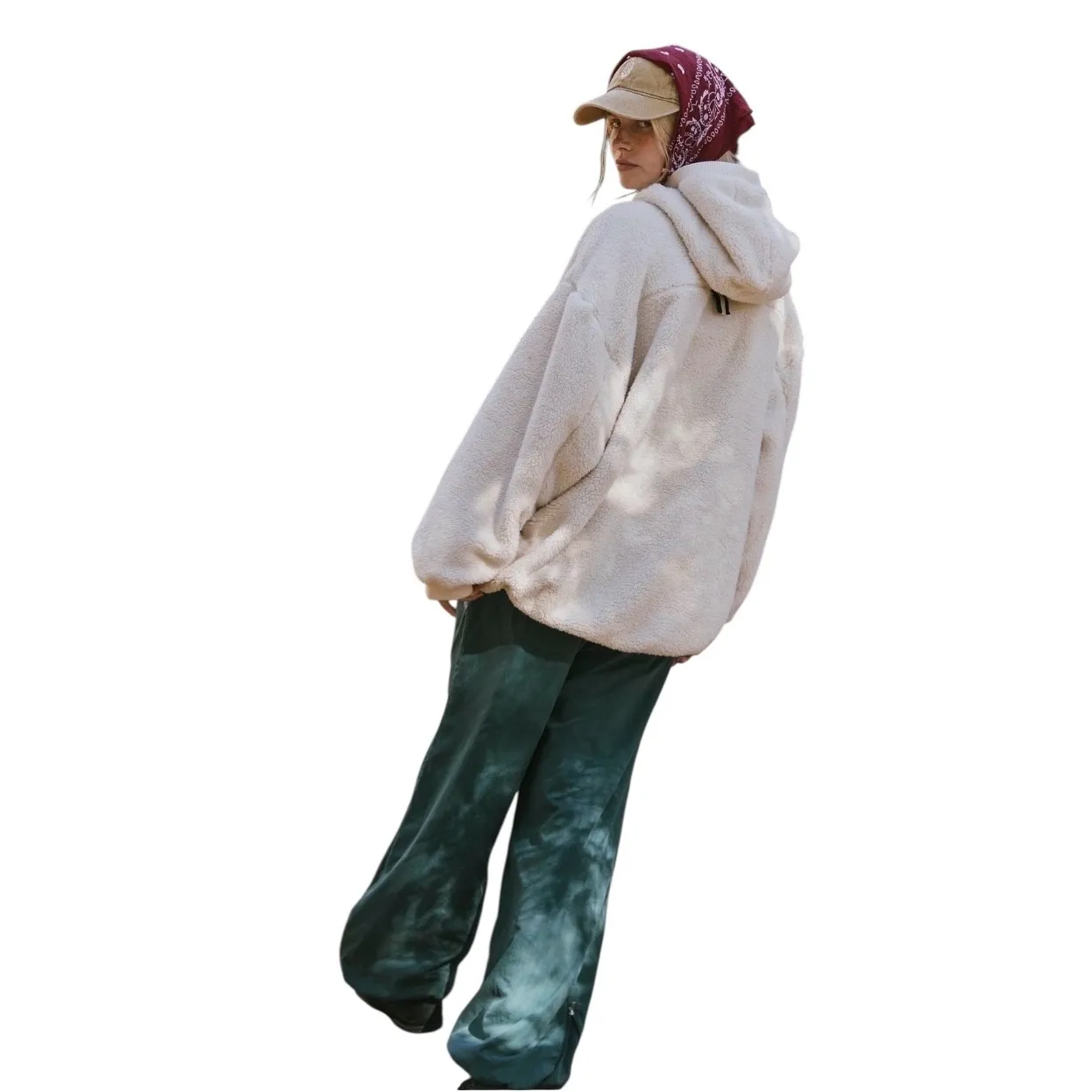 Free People NWT Scout It Out Sherpa Fleece Hoodie Cream Oversized Size S - Image 5