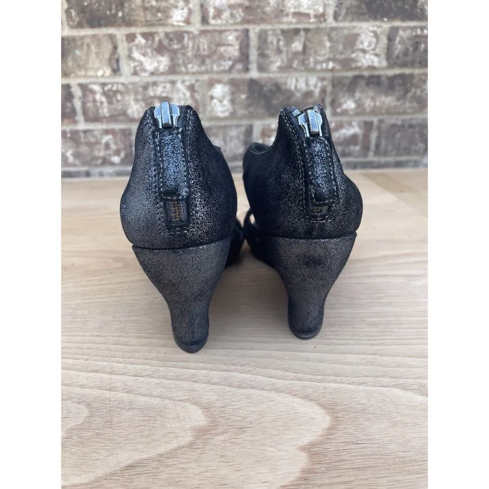 Eileen‎ Fisher Women’s 6.5 Wedges Black Suede Open Toe Strappy Heels Career - Image 5