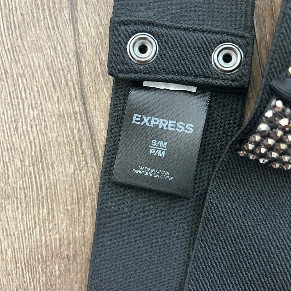 Express Y2K Black Bow Emebellished Snap Stretch Belt - Image 3