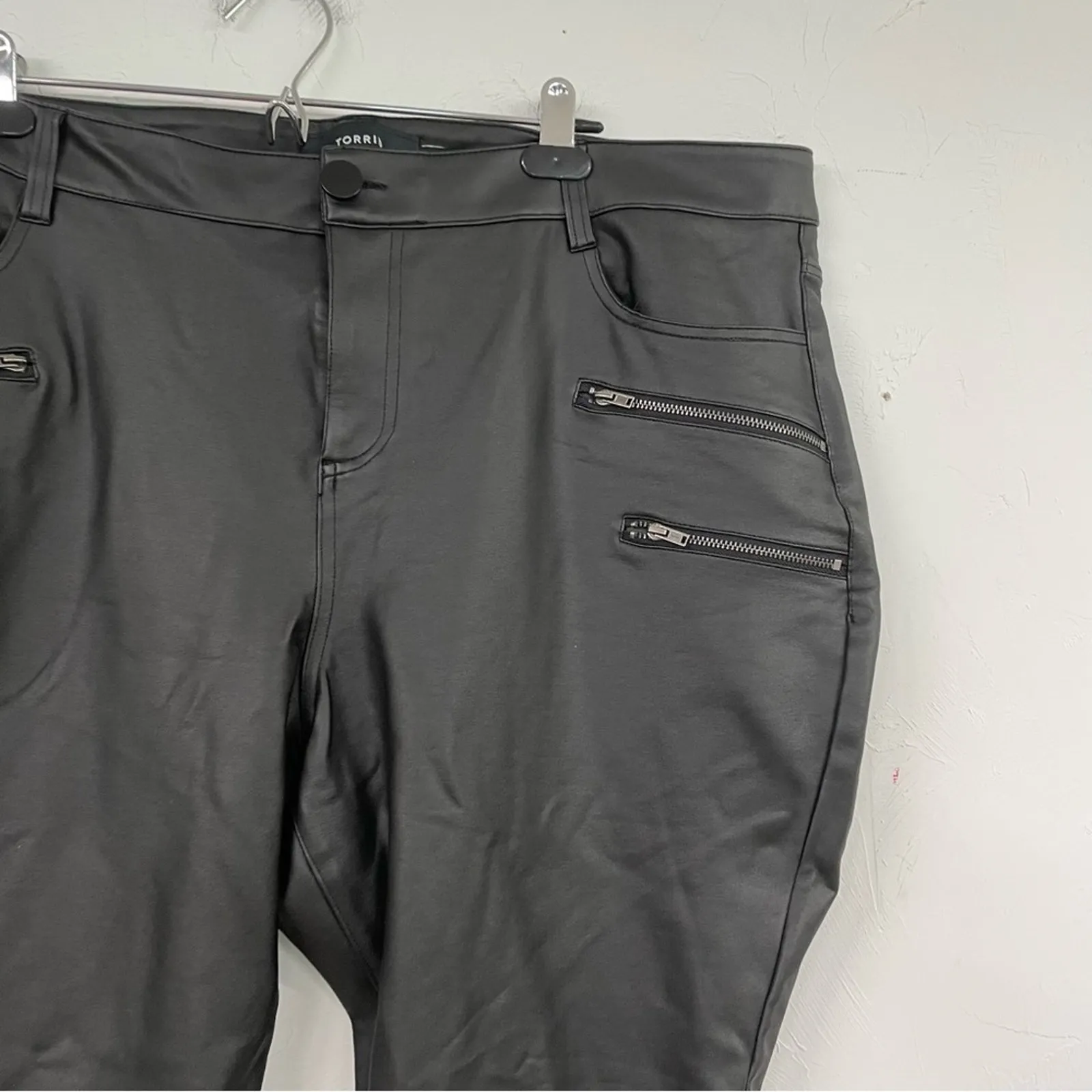 Torrid Black Faux Leather High Rise Moto Pants Womens 22R Zipper Details - Image 2