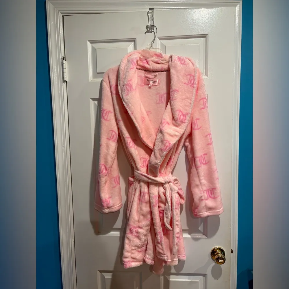 Juicy Couture pink logo fuzzy short robe shawl collar new without tags L XL - Image 2