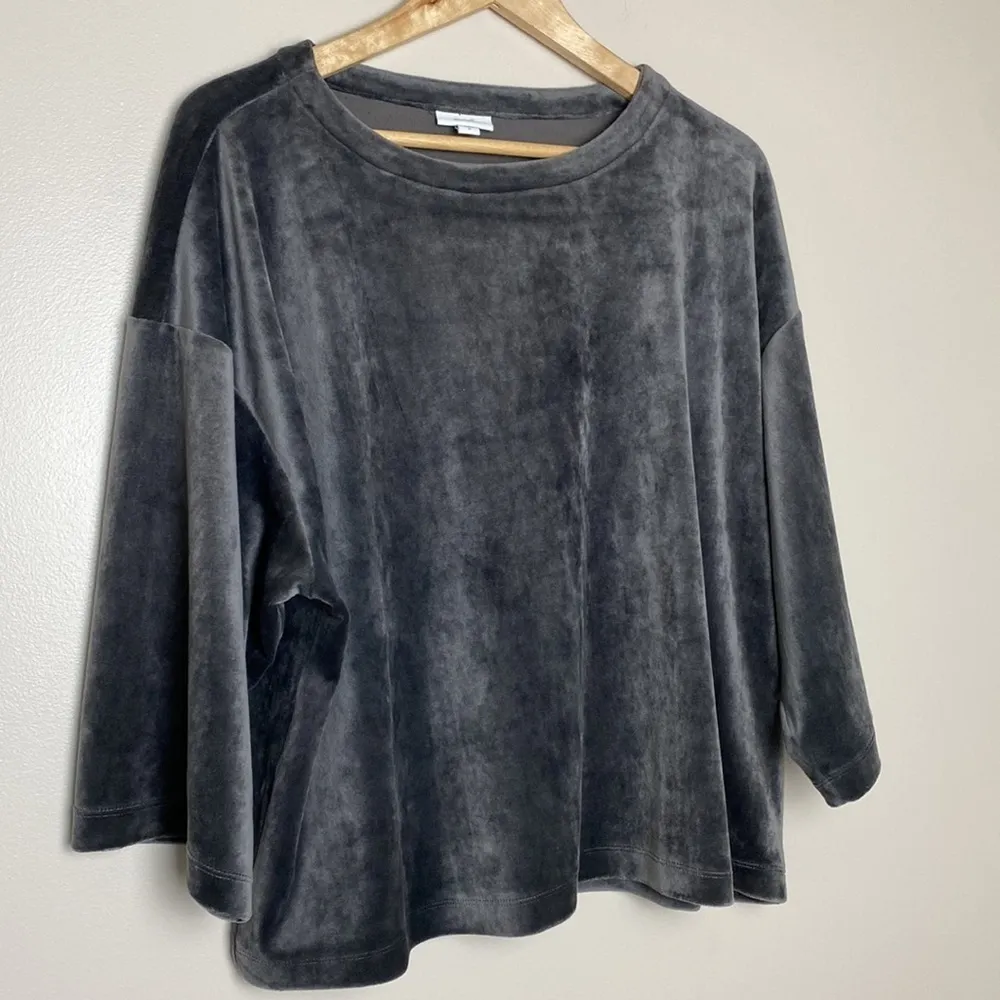 J. Jill Pure Top Velvet Velour Wide Sleeve Kimono Top Grey Size M - Image 2