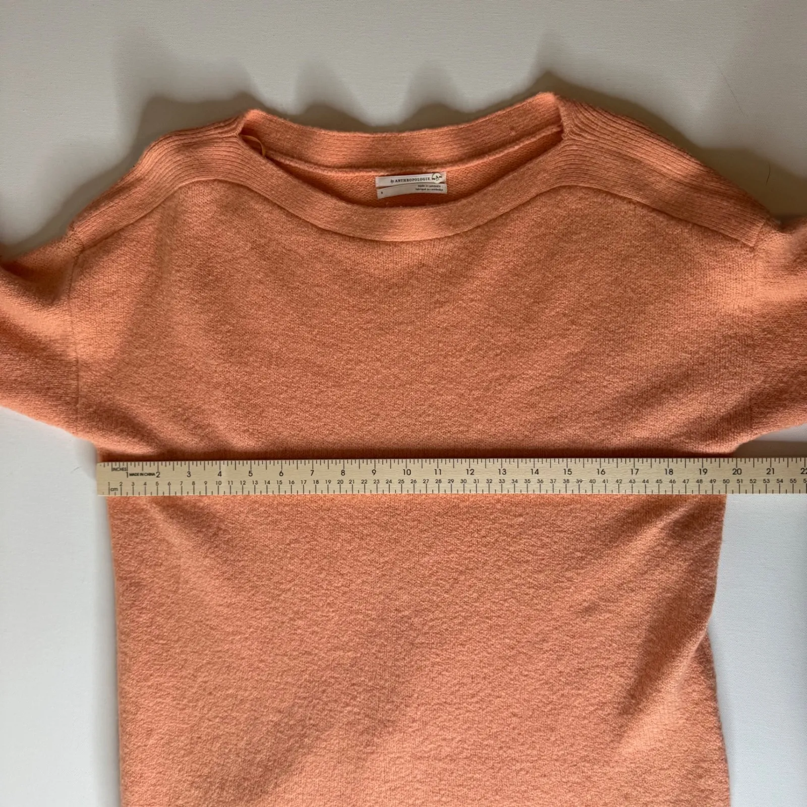 By Anthropologie‎ Peach Sweater Sz S Knit Pullover Boat Neck Long Sleeve Comfort - Image 10