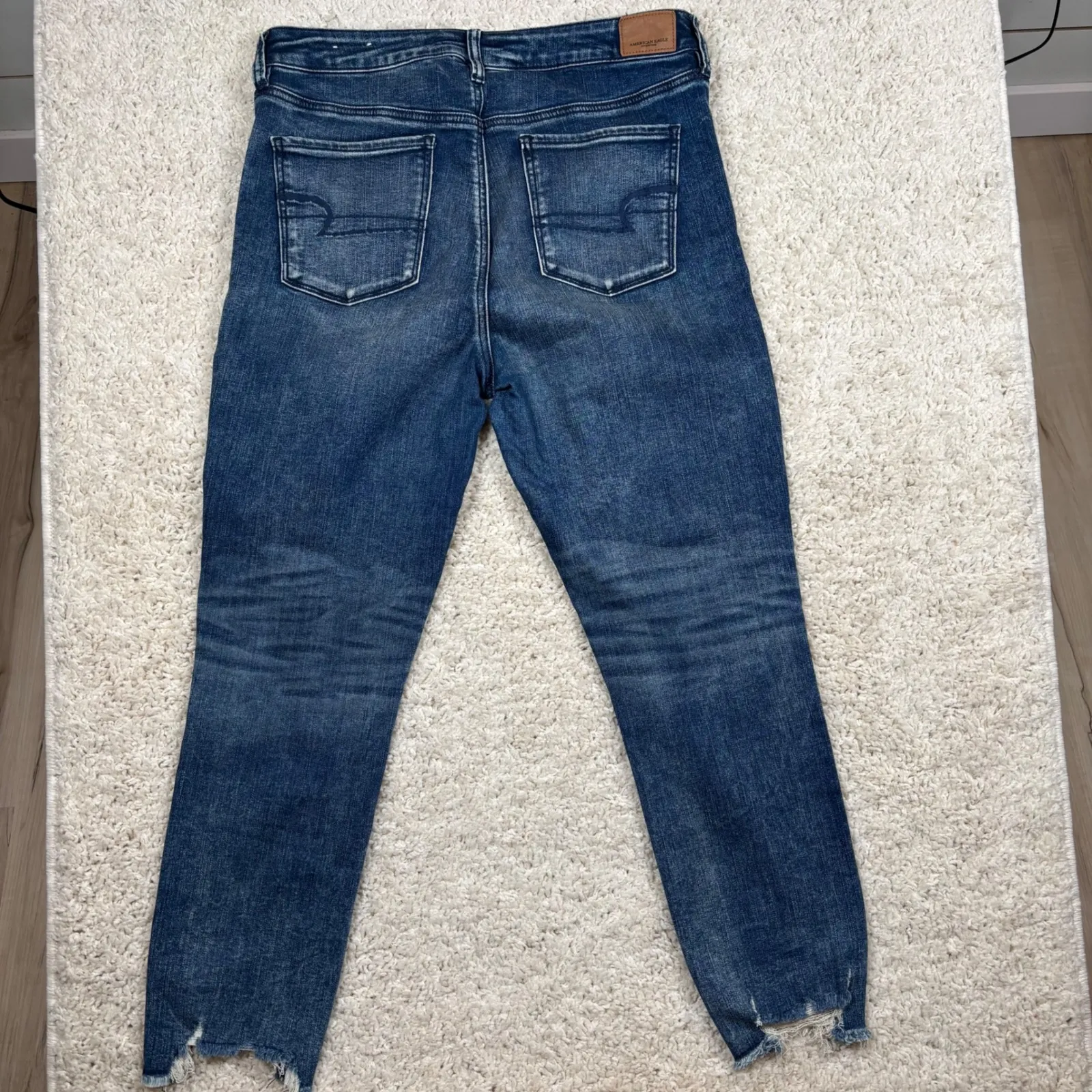 American Eagle Outfitters Women's High Waisted Skinny Jeans Dark Distressed 14 - Image 10