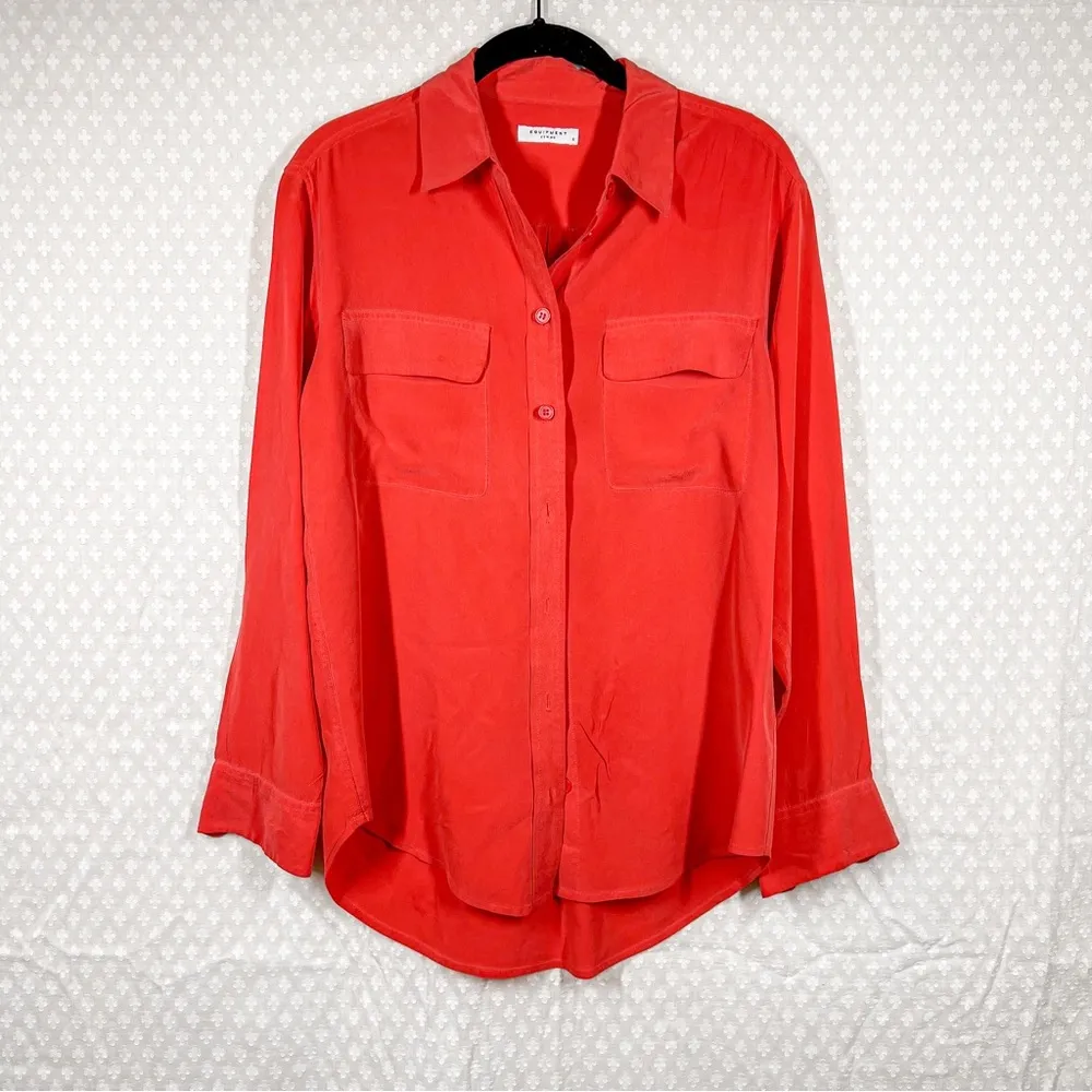 Equipment‎ Red Coral Slim Signature Silk Button Down Top - Image 2
