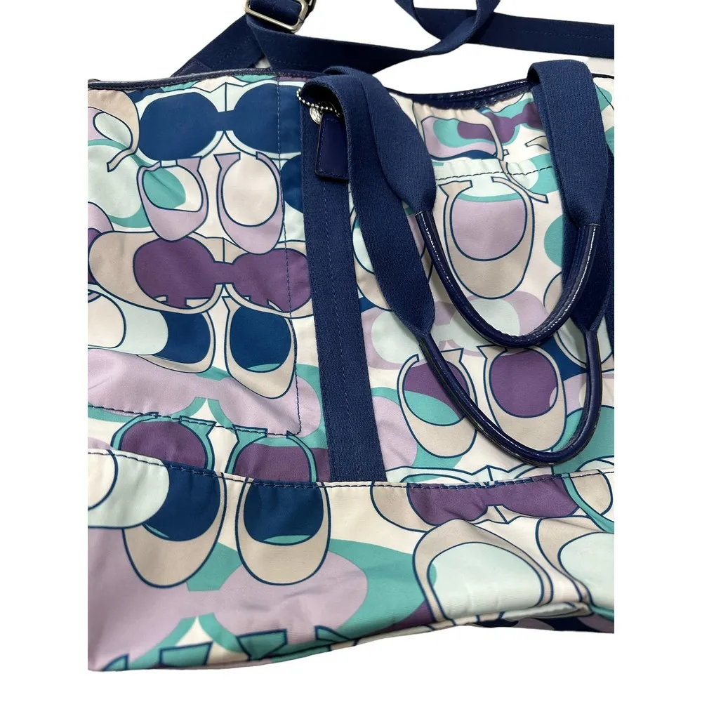 Coach Kyra White Green Blue Logo Printed Dual Top Handle Large Tote Bag - Image 10