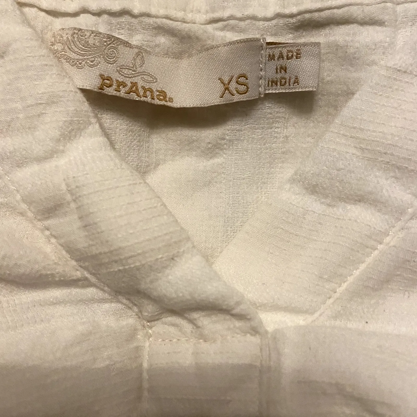 prAna Indra Top Organic Cotton Relaxed Henley Long Sleeve Keyhole White XS - Image 5