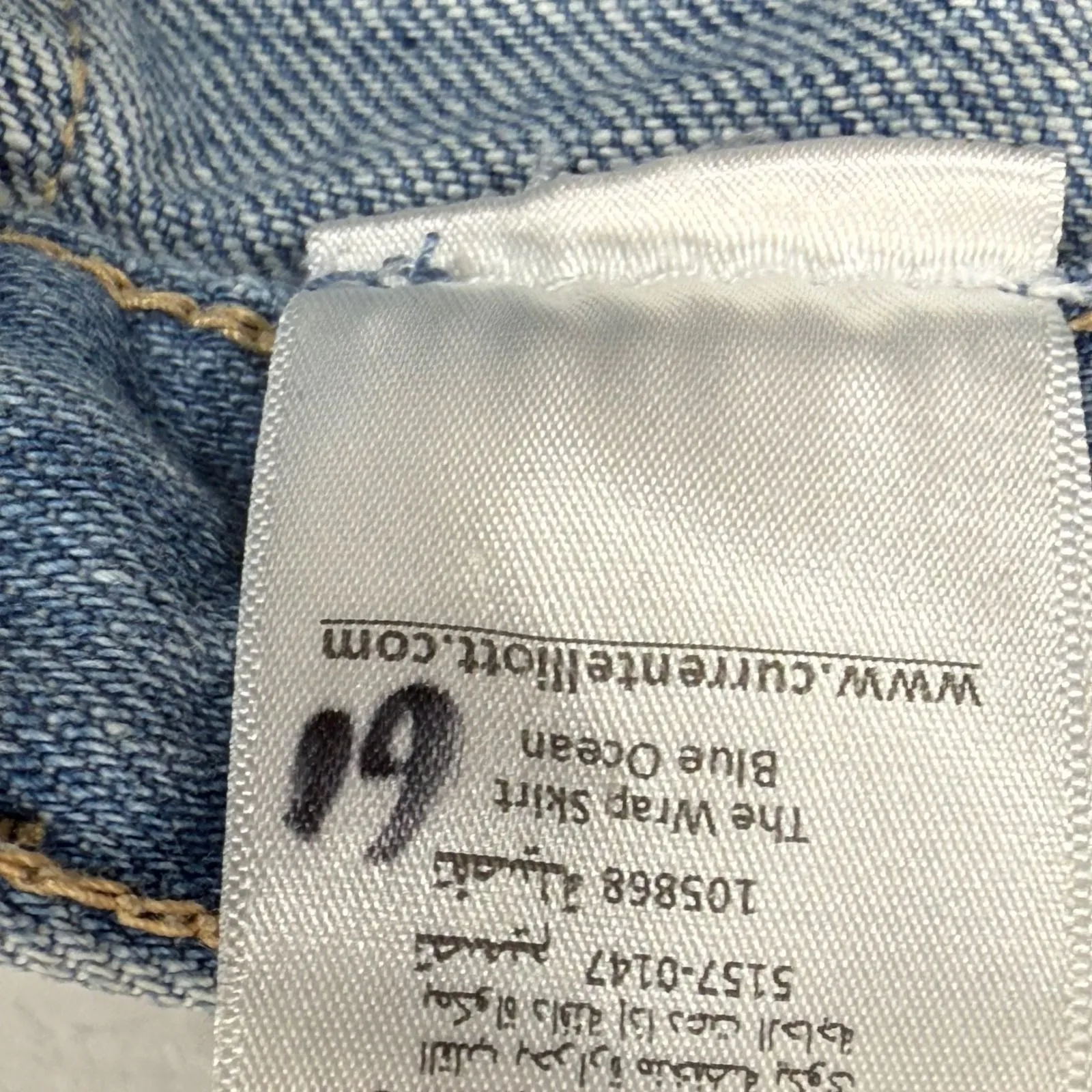 Current/Elliott Denim Skirt‎ Wrap Tie Waist Blue Ocean Wash Women's Size 2 - Image 6