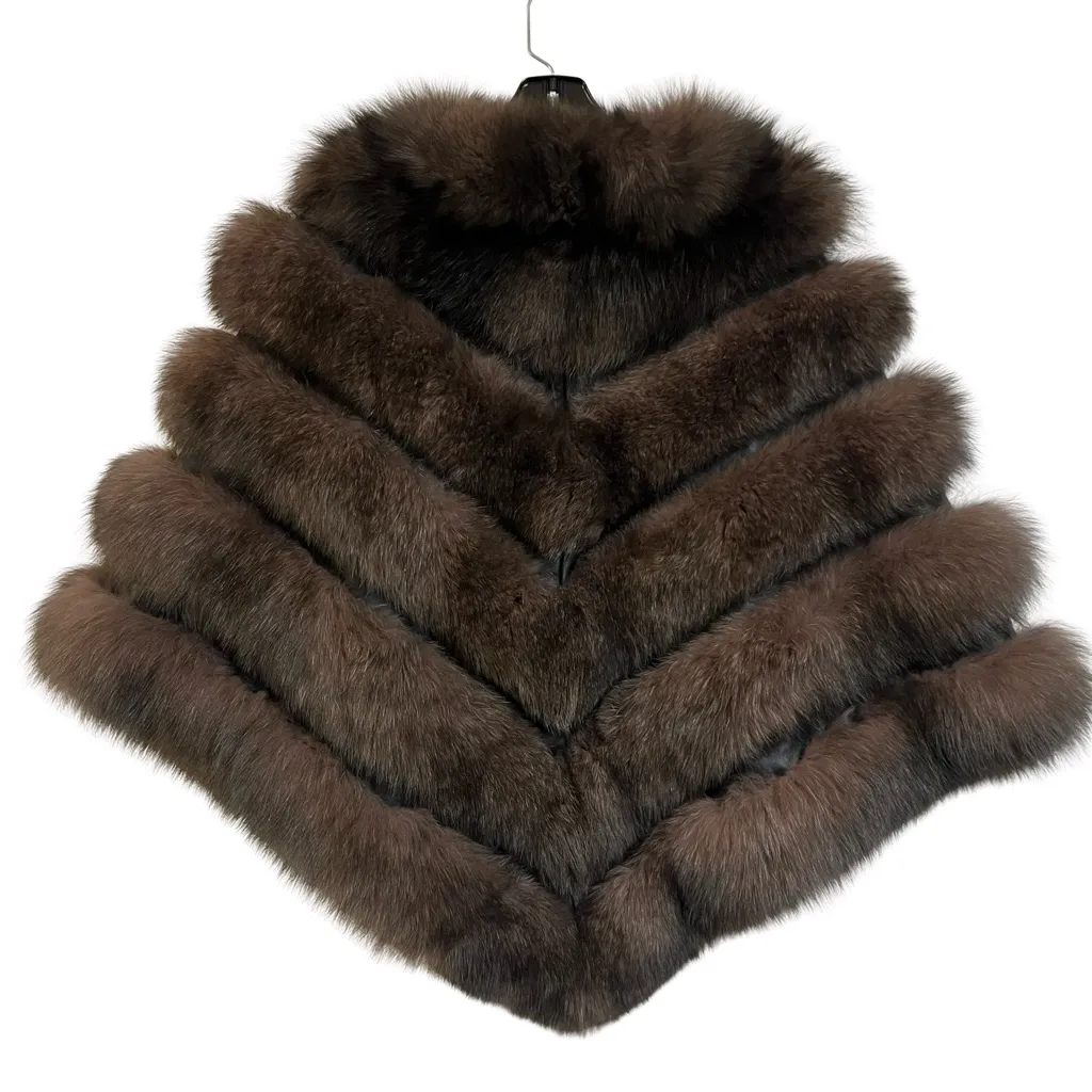 Womens Sable Brown Dyed Genuine Fox Fur Cape Leather Inserts One Size NWT - Image 2
