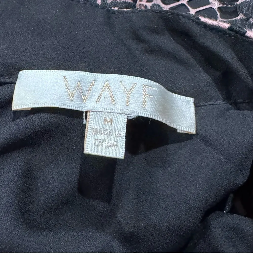 Wayf Pink Black Lace Floral Cold Shoulder Dress Women’s Medium - Image 3