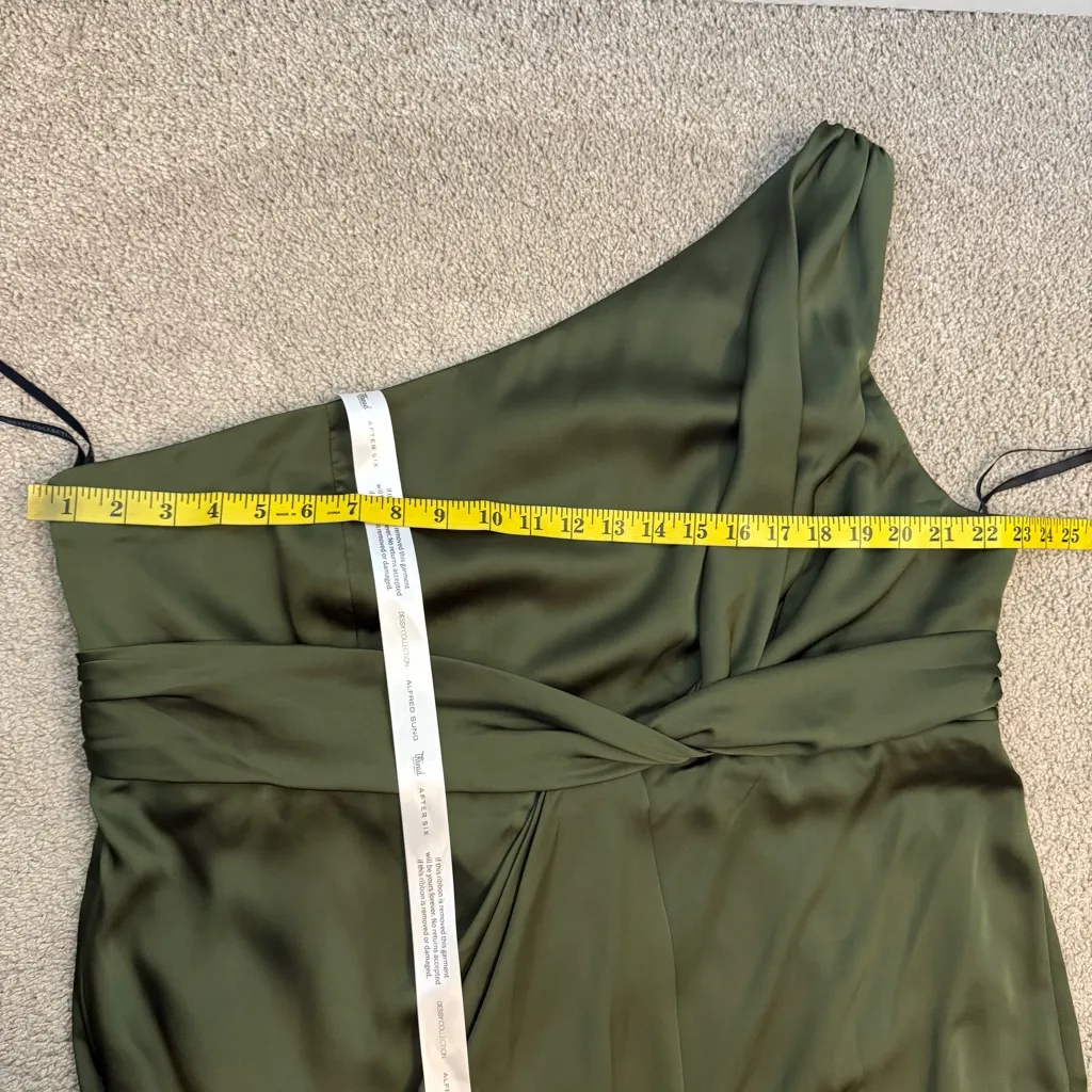 Dessy Collection 3111 One Shoulder Satin Gown Olive Green 22W - Image 8