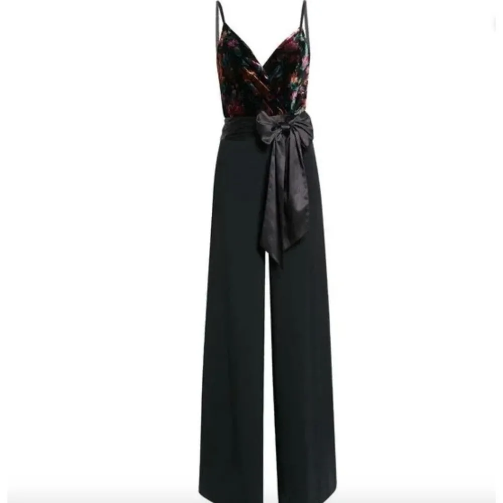 Ramy Brook Paige Floral Sash Belt Wide Leg Jumpsuit Velvet Multi Womens Size 8 - Image 11