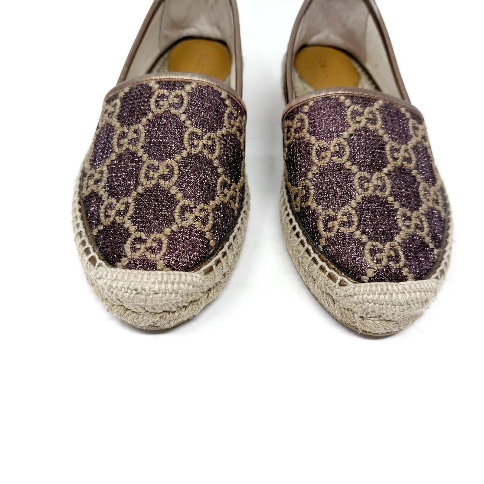 Gucci GG Logo Lurex Lamé Espadrilles Brown Beige Monogram Flats EU 37.5 US 7.5 - Image 3