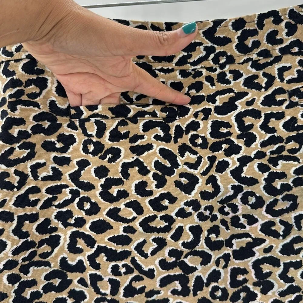 Talbots Canvas Cotton Animal Print Skirt Tan Black office date night size 10P - Image 4
