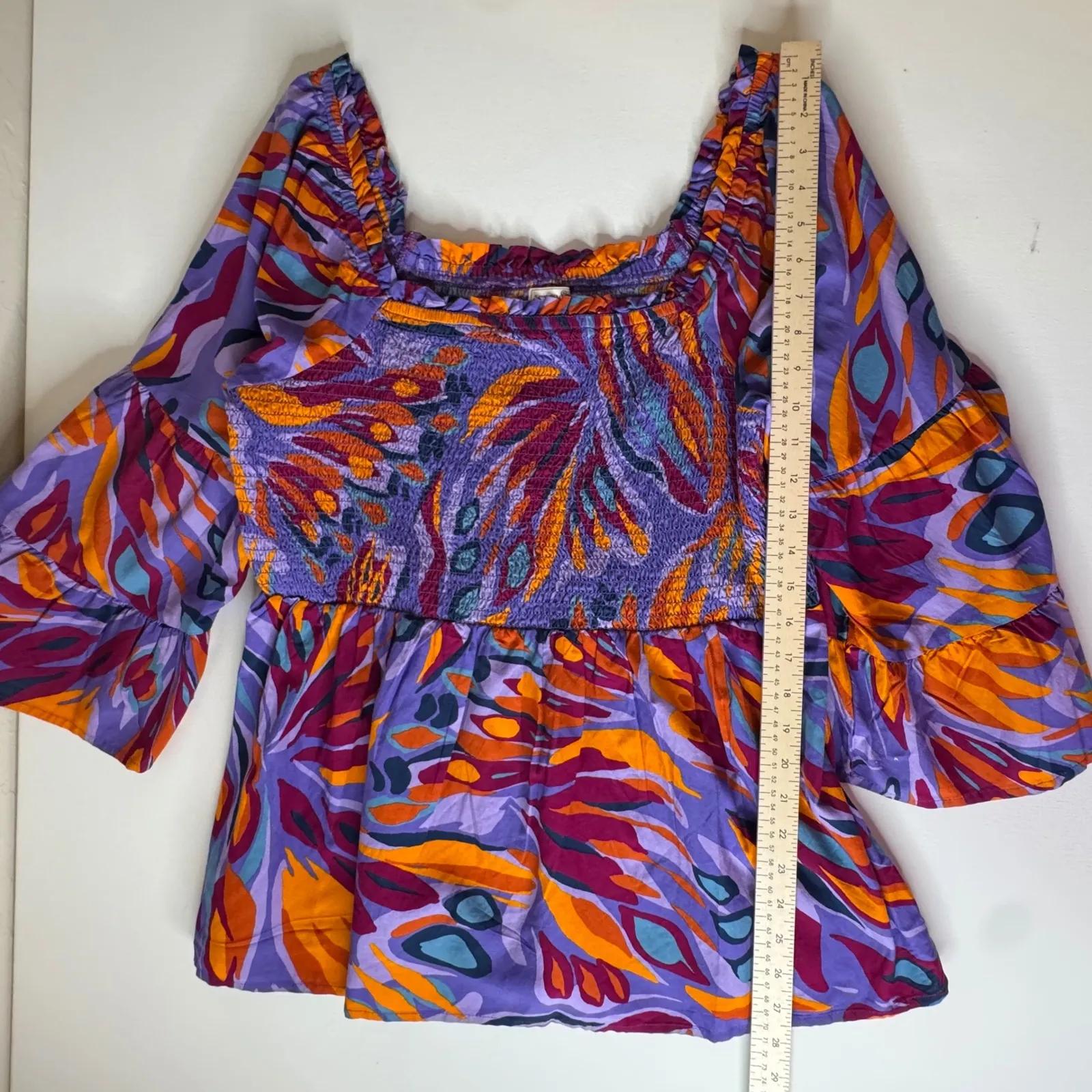 Terra & Sky Peasant Blouse Size 0X 14W Multicolor Psychedelic Smocked Colorful - Image 8