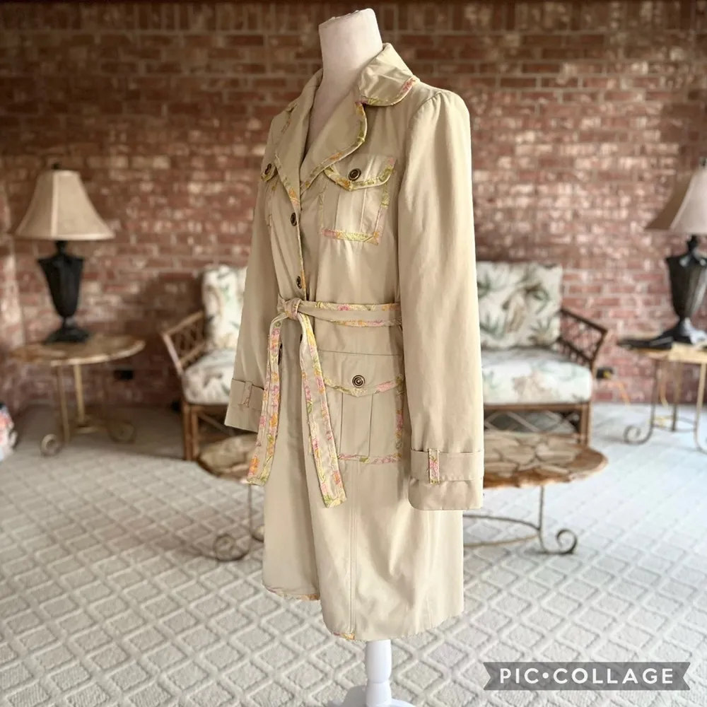 Cynthia Steffe Coat Embroidered Belted Green Trench M Spring Mid Thigh Pastel - Image 9