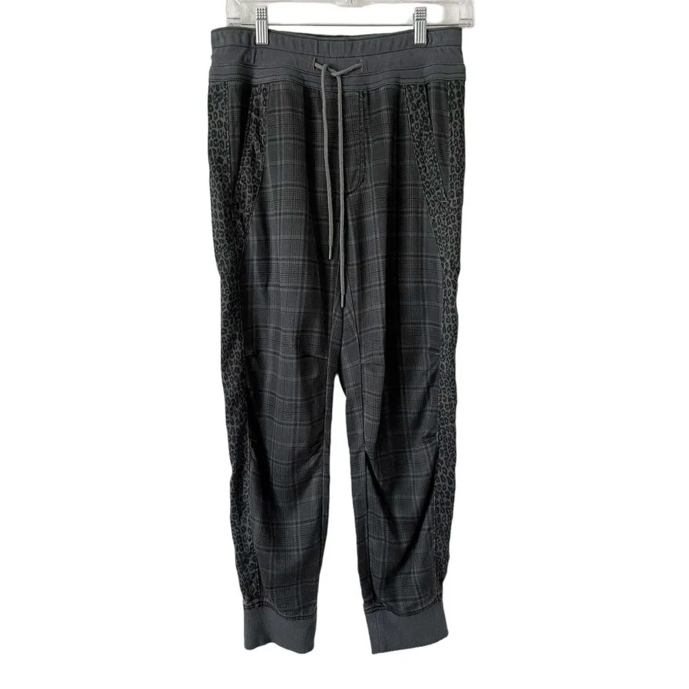 Anthropologie Gray Plaid Leopard Print Kallie Lyocell Lounge Joggers Size XS - Image 2