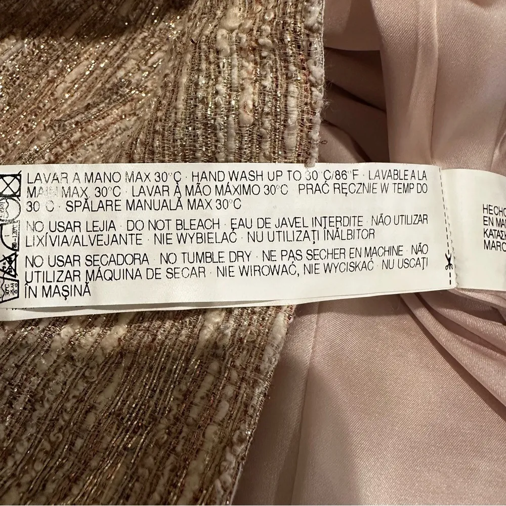 Zara Tweed Metallic Sleeveless Party Cocktail Dress Women's Large Gold Black Zip - Image 9