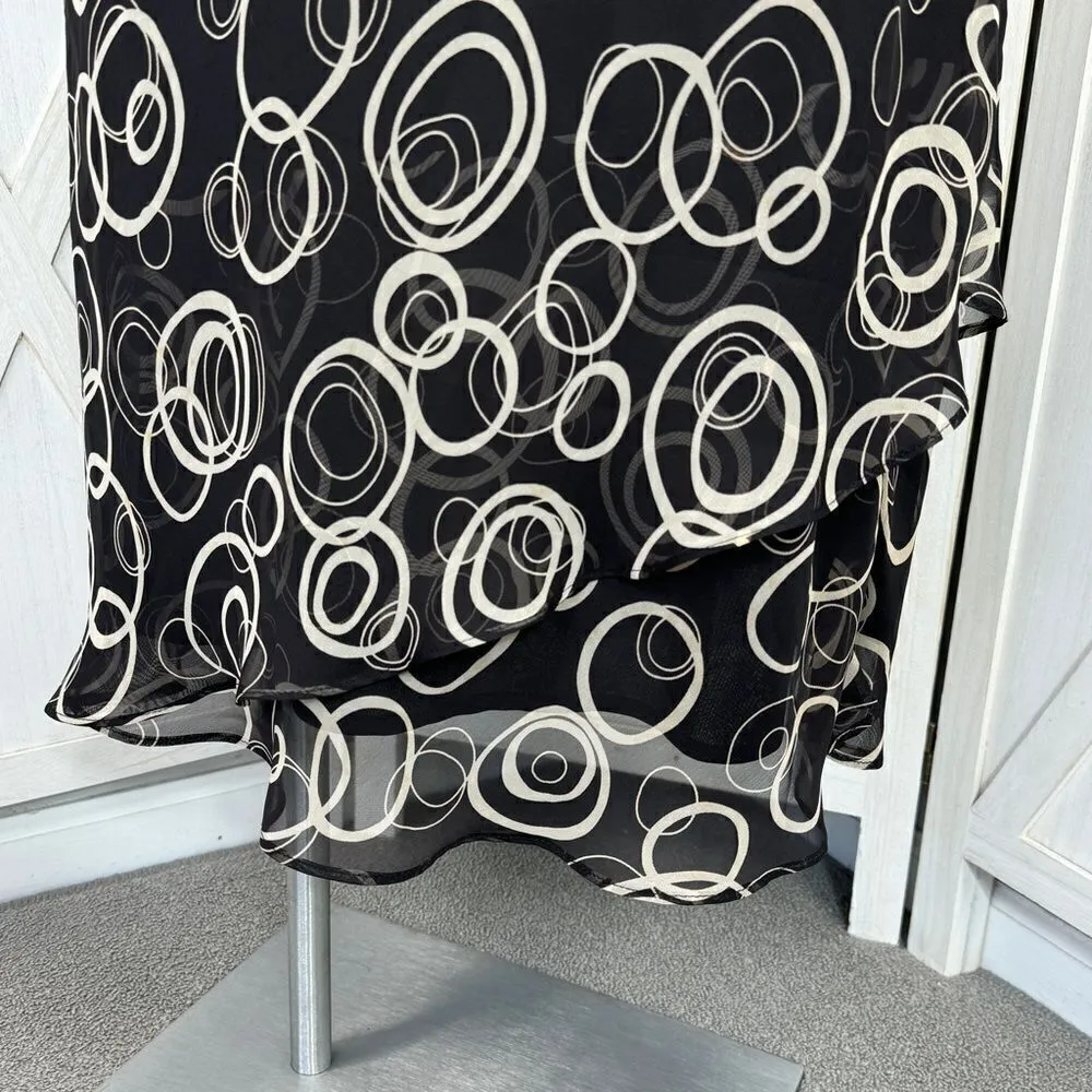 Karin Stevens Layered Chiffon Geometric Circle Print Midi‎ Skirt Black 16W - Image 6