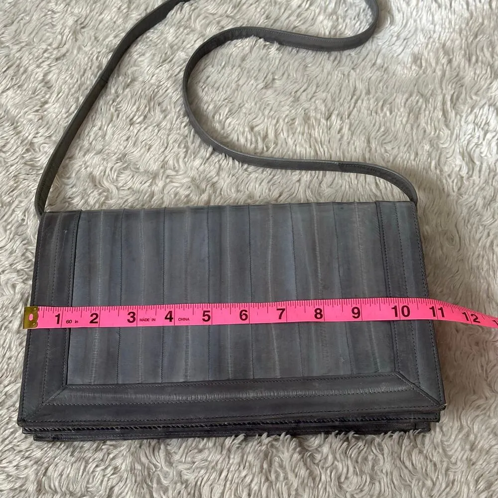 Gorgeous Vintage Eel Leather Muted Gray Blue Rectangle Shoulder Bag Classic - Image 5