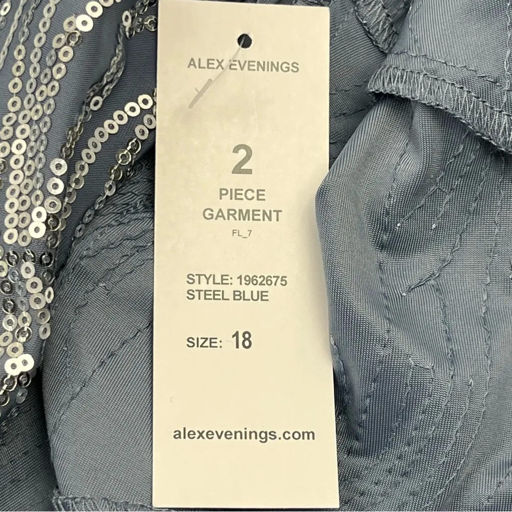Alex Evenings Tea Length Jacket Dress Wedding Formal Events Steel Blue SZ 18 NEW - Image 7