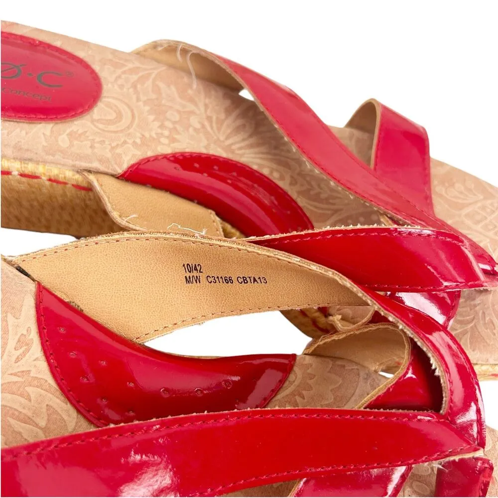 BOC Red Patent Leather Cork Wedge Sandals Sz 10 - Image 3