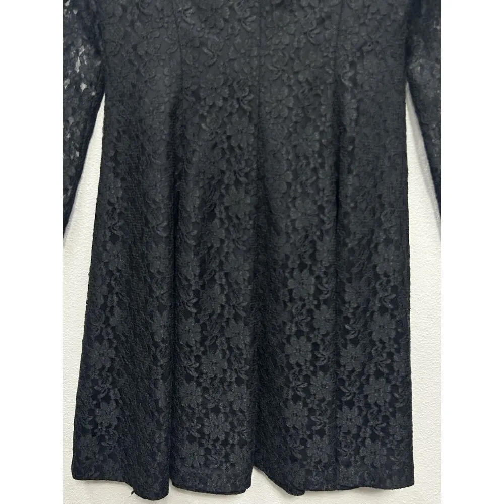 Vtg Gothic Dress 8 Black Floral Lace Sheer Sleeve Emo goth whimsigoth punk - Image 7