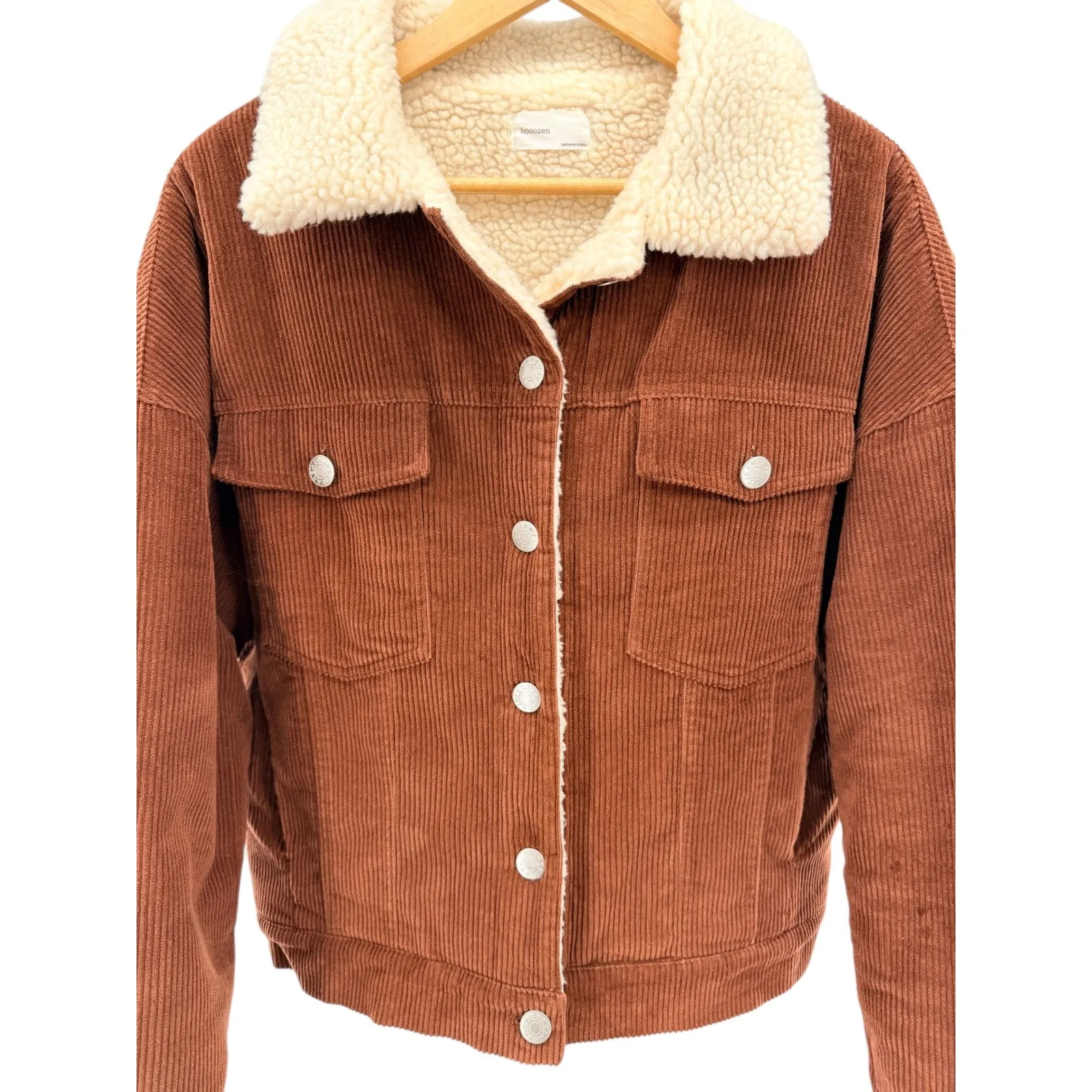 Hoozen Corduroy Sherpa Lined Trucker Jacket Brown Women's Size Medium - Image 4