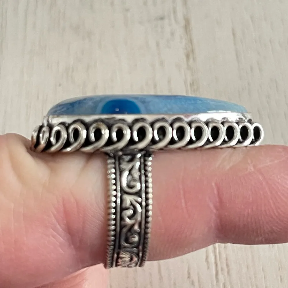 Polished silver Aqua drusy teardrop ring, size 8 Blue - Image 4