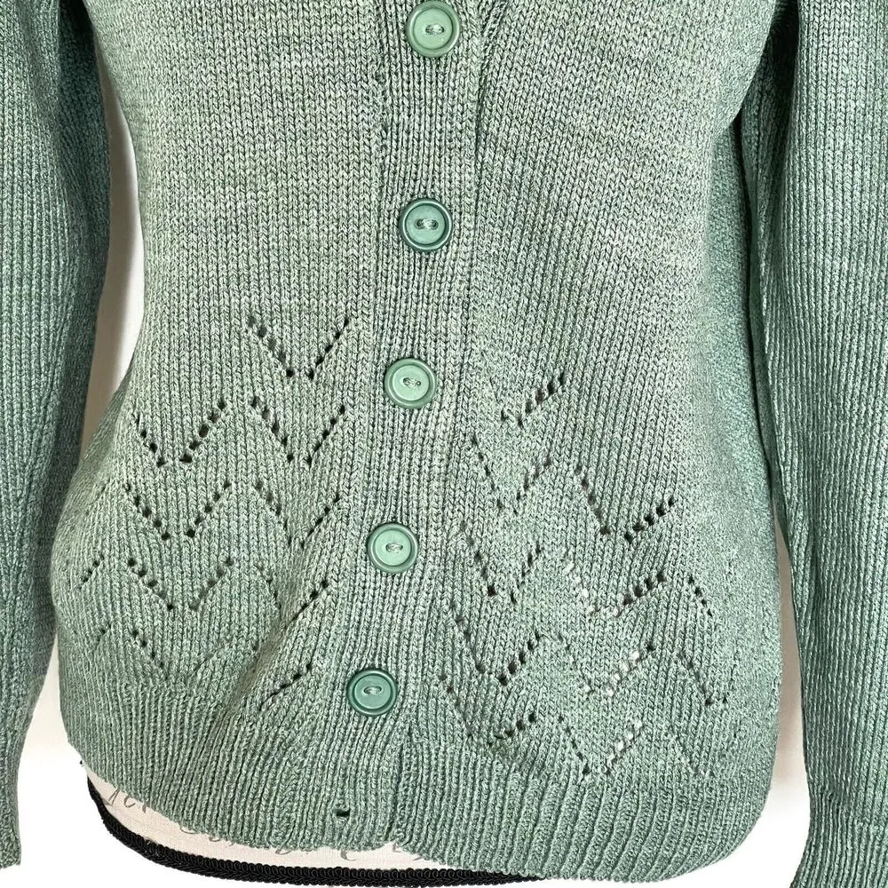 Green Women’s Cardigan Sweater Size Large Button Chunky Knit Grandmacore Spring - Image 7