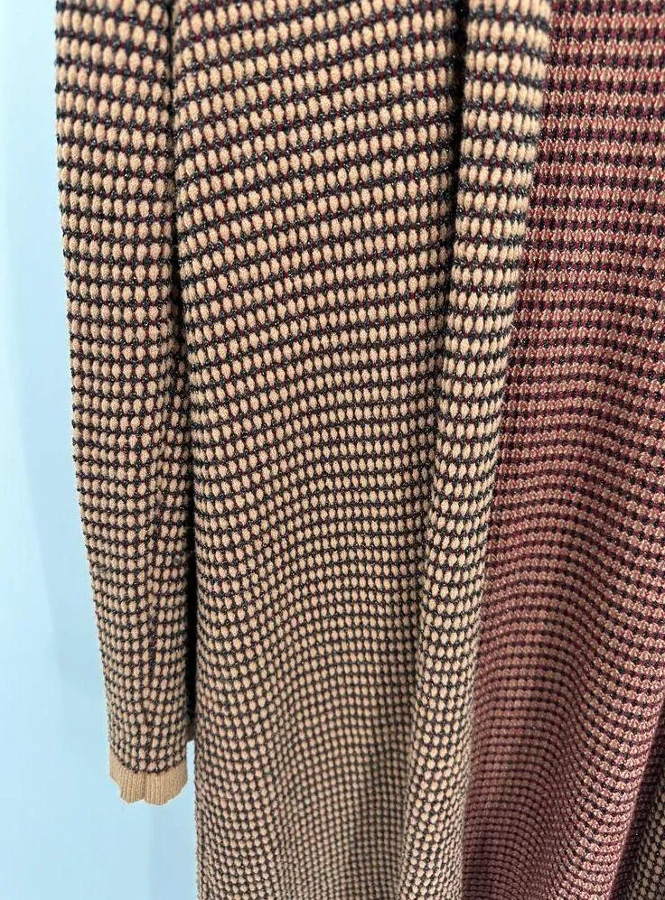 Zara Sweater Women XL Tan Black Red Long Sleeve Open Front Knit Cardigan - Image 4