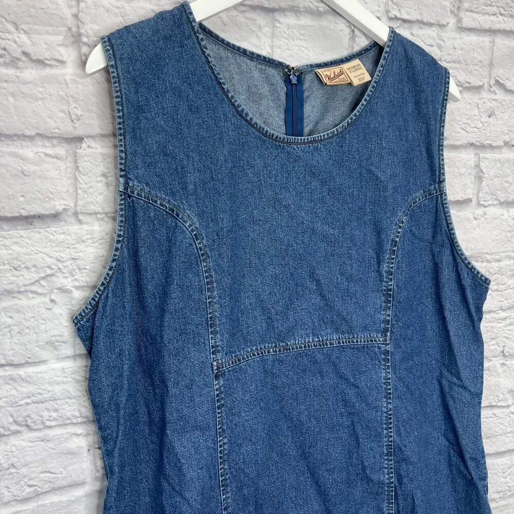 Woolrich Denim Jean Sleeveless Sheath Dress Size XL Blue Scoop neck Midi Jumper - Image 2