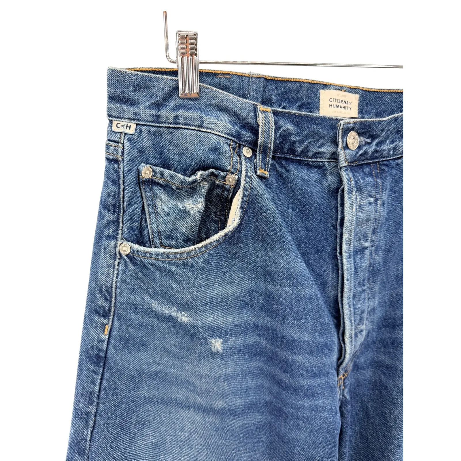 Citizens of Humanity Medium Wash Distressed Barrel Wide Leg Horseshoe Jeans 29 - Image 10