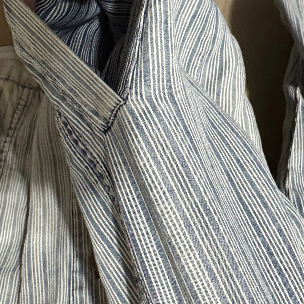 Jaded Gypsy Striped Chambray Jacket with Faux Fur Collar Size L\XL Blue - Image 5