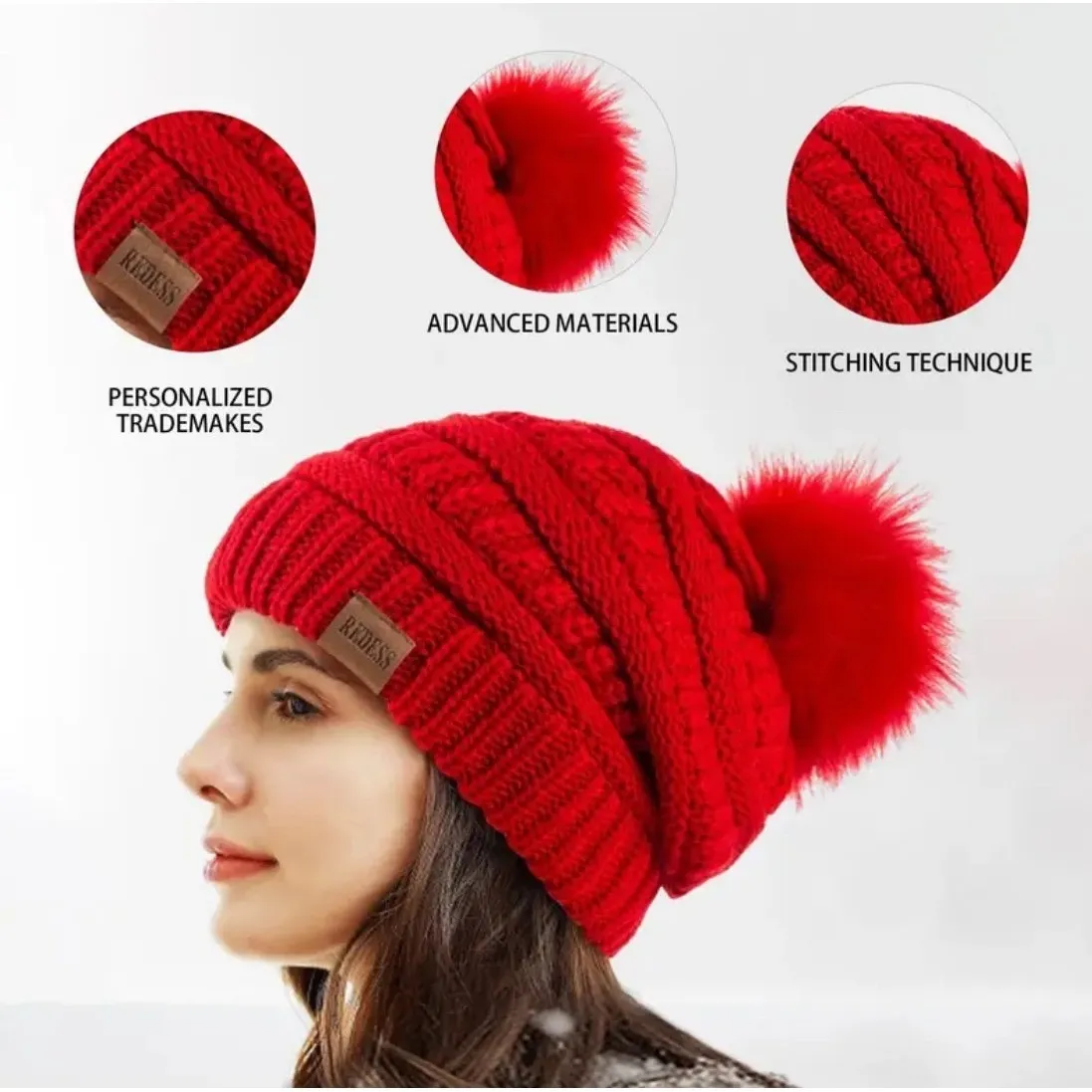 Winter Cozy Warm Pom Pom Pink Beanie Hat Knit Fleece Lined‎ Slouchy Skiing NWT - Image 4