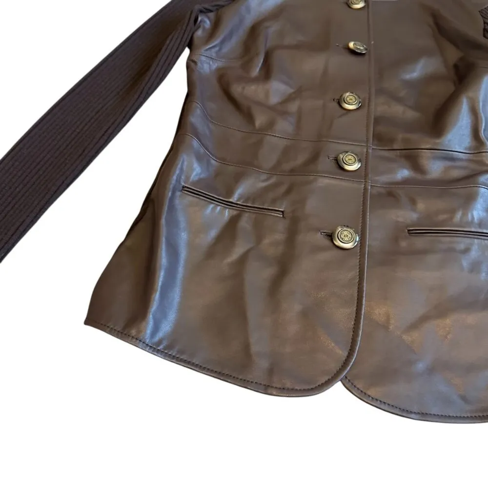 Karen Kane Lamb Leather Merino Wool Button Down Jacket Sweater Knit Size Medium - Image 2