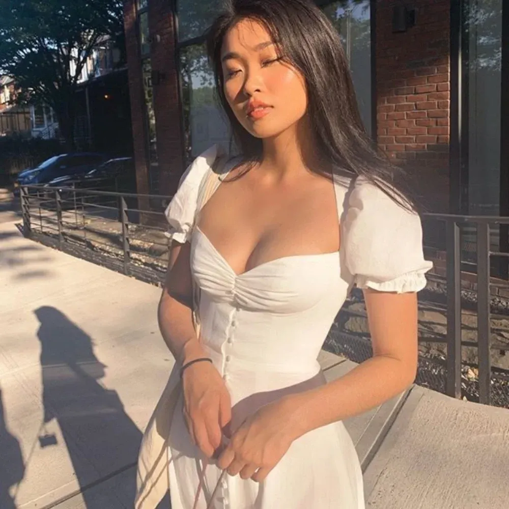 House of CB 'Ellery' Linen Puff Sleeve Sundress midi white‎ NWOT M - Image 3