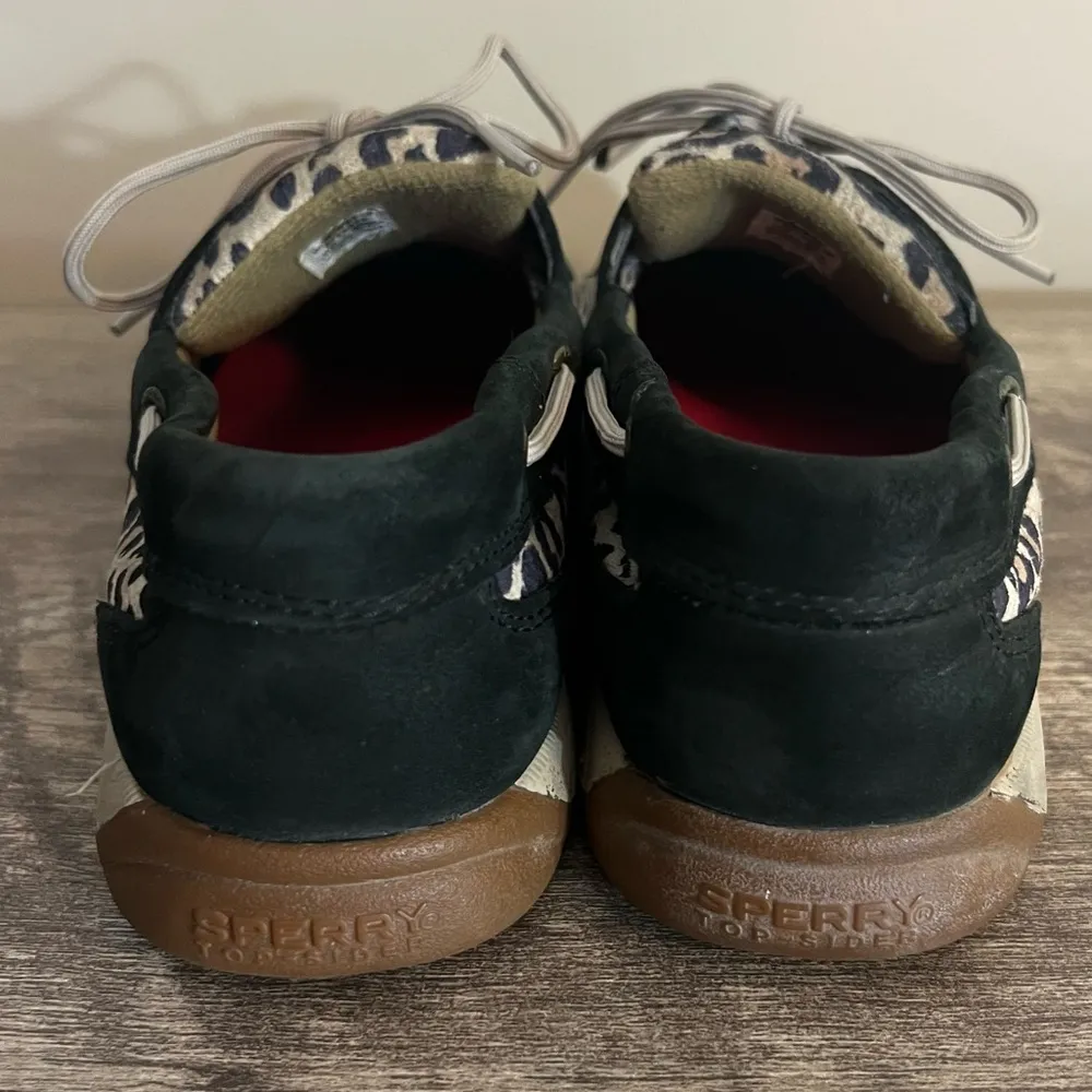 Sperry Top Sider Black Leather Boat Shoes Women’s Size 8.5 Animal Print Casual - Image 4