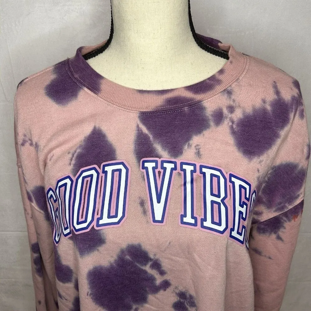 Mighty Fine Good Vibes Pink Purple Tie Dye Crew neck Sweatshirt Sz L - Image 5