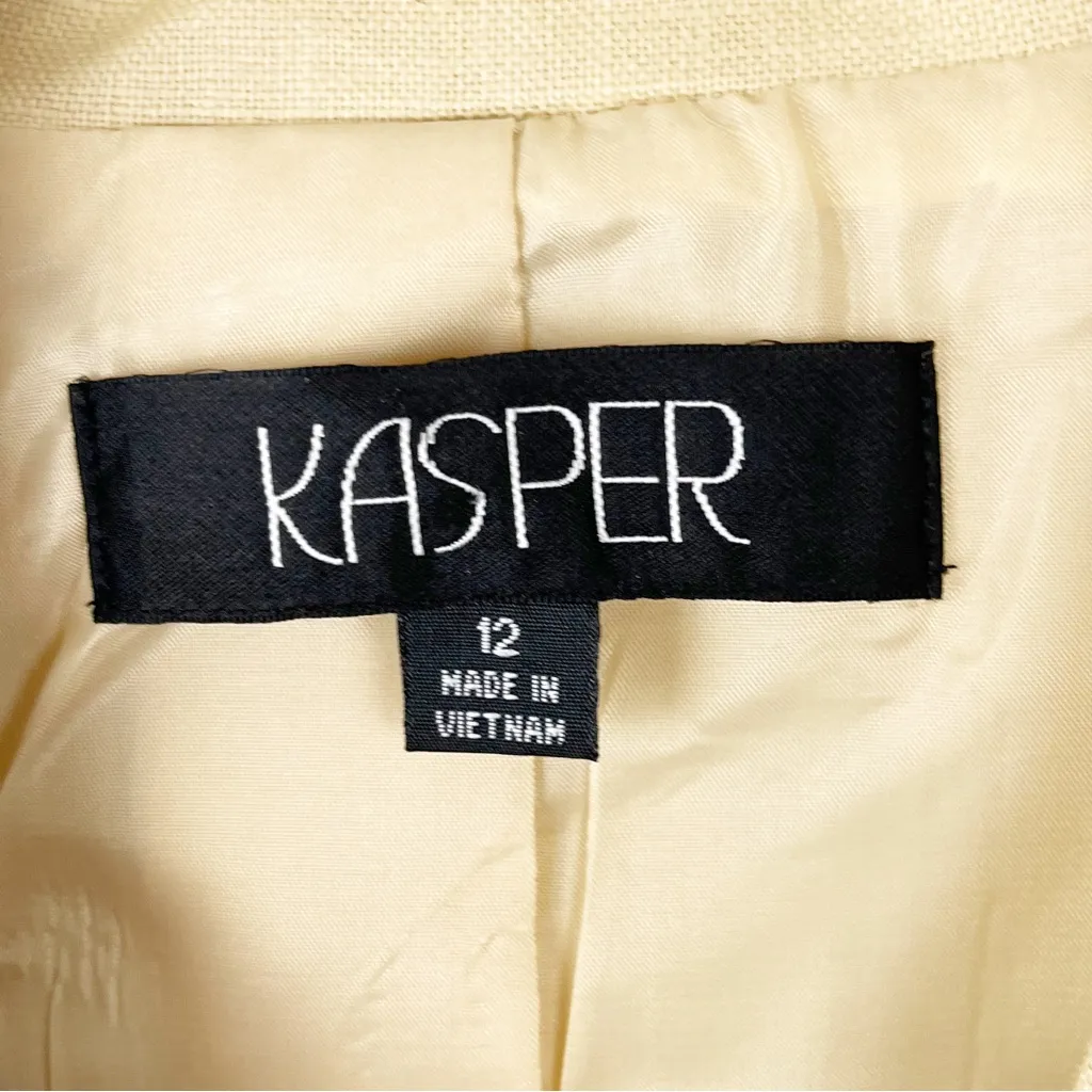 KASPER Khaki 100% Linen Lined 3/4 Sleeves Front Button Blazer, Size 12 - Image 4