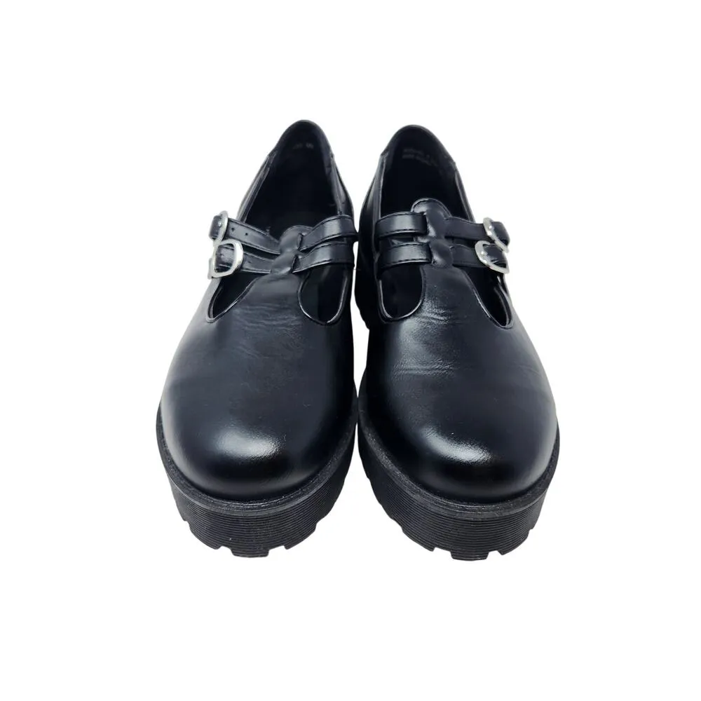 Y2K Dirty Laundry Double Strap With Buckle Leather Platform Heels Black Size 9.5 - Image 6