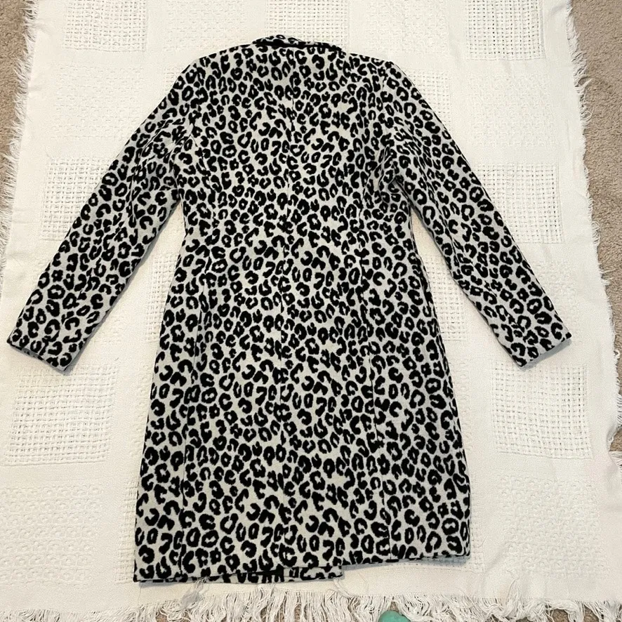 Rachel Zoe small pointed collar animal print long 1 button coat TOP SHELF 2516 - Image 5