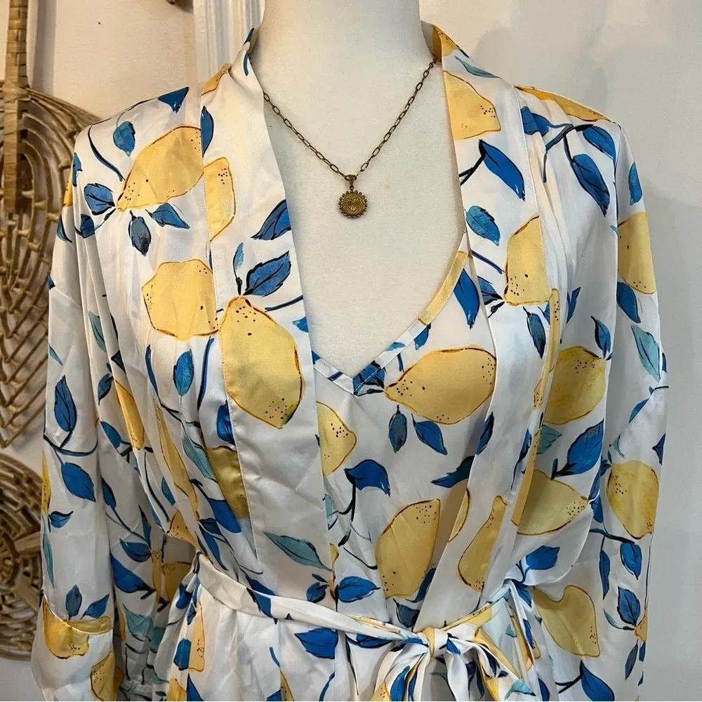 NWT Tribal Life Gives You Lemons Robe Nightgown Set Fruit Print Cottagecore M Yellow Size M - Image 4