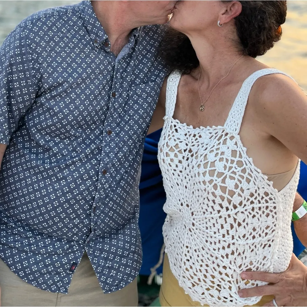 Rebecca Taylor “Crochet Doily” white moonstone open knit tank top Size … - Image 13